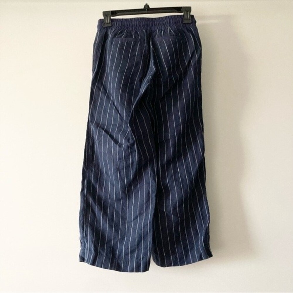 Athleta Navy Blue Striped Bali Cropped Pants Linen‎ Size 0 Style 291717 Casual - Picture 5 of 6